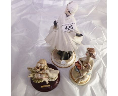CAPODIMONTE CERAMIC FIGURINES. Three Italian Capodimonte  figures, largest H ~ 20cm