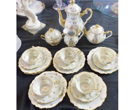 CONTINENTAL TEA SERVICE. Continental tea service in irridescent glaze with panels of painted maidens