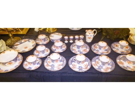 COPELAND TEA SERVICE. Copeland red, blue and gilt tea service on white ground, thirty eight pieces
