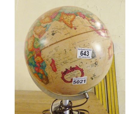 WORLD GLOBE. 1980s world globe lamp on wooden base