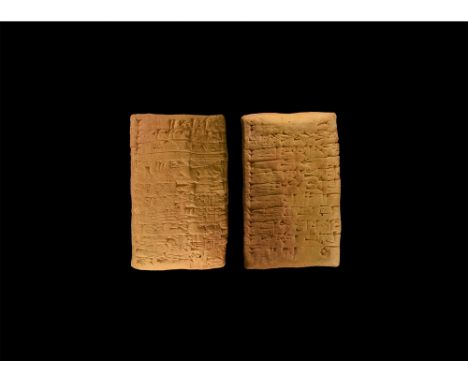 Dated 2028 BC. A clay pillow-shaped messenger tablet from an important palace archive of the Sumerian city Iri-Sa?rig, dated 