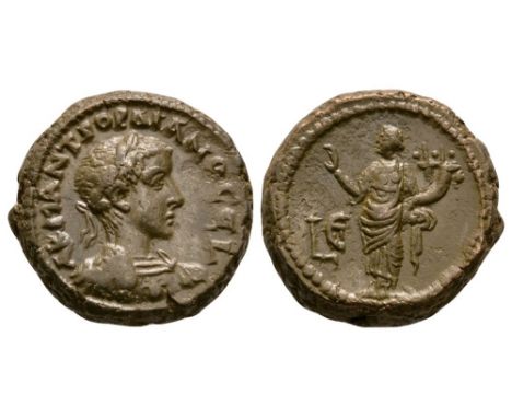 241-242 AD. Alexandria mint, dated year 5. Obv: A K M ANT GORDIANOC EY legend with laureate and cuirassed bust right, aegis o