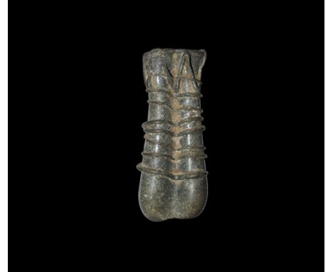 5th century AD. A pair of blue glass tubes, each with rounded bottom and slightly flared rim, joined at the inner faces and o