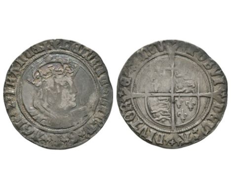 1526-1544 AD. Second coinage. Obv: profile bust with HENRIC VIII D G R AGL Z FRANCE legend and 'lis' mintmark. Rev: long cros