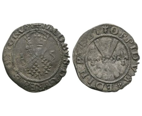 1538-1542 AD. Third coinage, type 1a. Obv: crowned thistle with I left and 5 right with +IACOBVS D G REX SCOTORVM legend. Rev