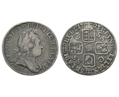 Dated 1723 AD. South Sea Company. Obv: profile bust with GEORGIVS D G M BR FR ET HIB REX F D legend. Rev: cruciform arms with