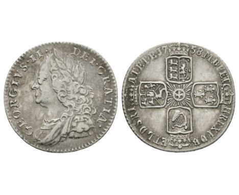 Dated 1758 AD. Old bust. Obv: profile bust with GEORGIVS II DEI GRATIA legend. Rev: cruciform arms with M B F ET H REX F D B 