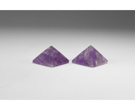 A group of two identical amethyst pyramids of good colour, in white card tray. See Bonewitz, Dr. Ronald Louis, Rocks & Minera