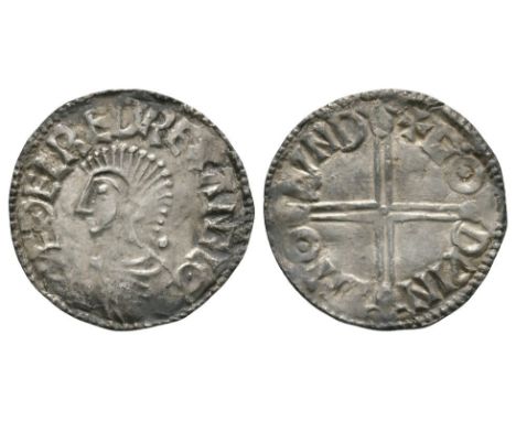 997-1003 AD. Obv: profile bust with +ÆÐELRED REX ANGLO legend. Rev: voided long cross with +GO DPIN EM'O LVND legend for the 
