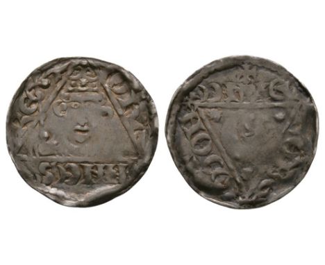1207-1211 AD. Third coinage. Obv: facing bust with sceptre in triangle with IOHA NNES RE/X legend. Rev: sun, crescent moon an