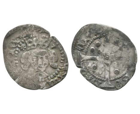 1413-1422 AD. Type F, local dies. Obv: facing bust with mullet left and trefoil right of crown with HENRIC REX ANGLIE legend.