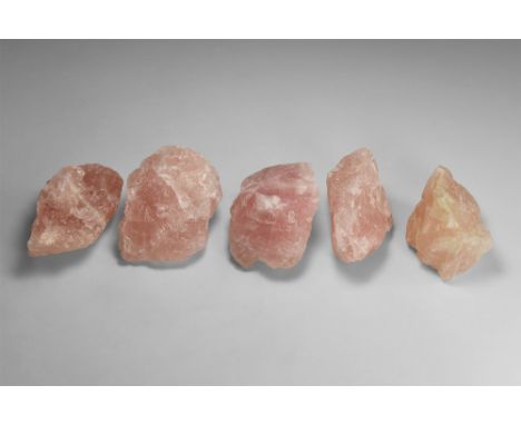 Group of five richly coloured pieces of rose quartz, from South Africa. See Bonewitz, Dr. Ronald Louis, Rocks & Minerals, 200