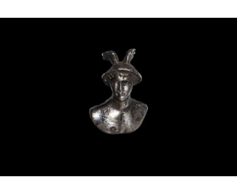 1st-2nd century AD. A silver bust of Mercury (Hermes) in winged petasos. Cf. Rolland, H. Bronzes Antiques de Haute Provence, 