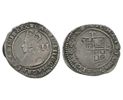 1660-1662 AD. Third issue. Obv: profile bust with II behind and CAROLVS II D G MAG BRI FRA ET HIB REX legend and 'crown' mint