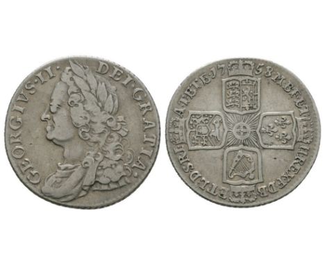 Dated 1758 AD. Old bust. Obv: profile bust with GEORGIVS II DEI GRATIA legend. Rev: cruciform arms with M B F ET H REX F D B 