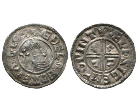 991-997 AD. Obv: profile bust with +ÆÐELRÆD REX ANGLOR legend. Rev: short voided cross with C R V X in angles with +ÆLFSIGEM-