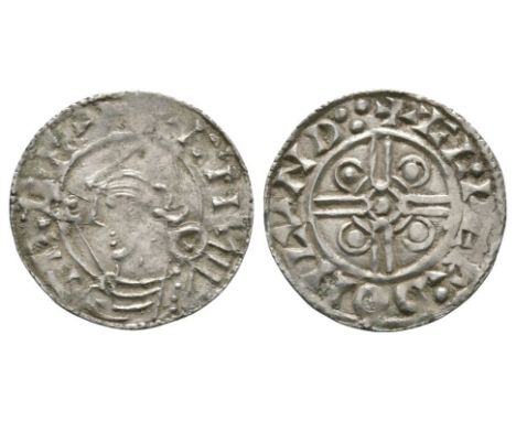 1024-1030 AD. Obv: profile bust with +CNVT R:X A legend. Rev: short voided cross with double annulet and pellet at centre and