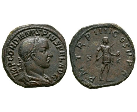 240 AD. Rome mint. Obv: IMP GORDIANVS PIVS FEL AVG legend with laureate, draped and cuirassed bust right. Rev: PM TR P IIII C