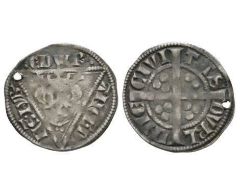 1279-1302 AD. Second coinage, class 1b. Obv: facing bust with trefoil of pellets below within triangle with .EDW.R. ANGL.D NS