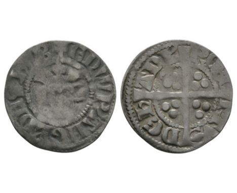 1280-1281 AD. Class 3c. Obv: facing bust with +EDW R ANGL DNS HYB legend. Rev: long cross and pellets with ROBE RTVS DEH ADL 