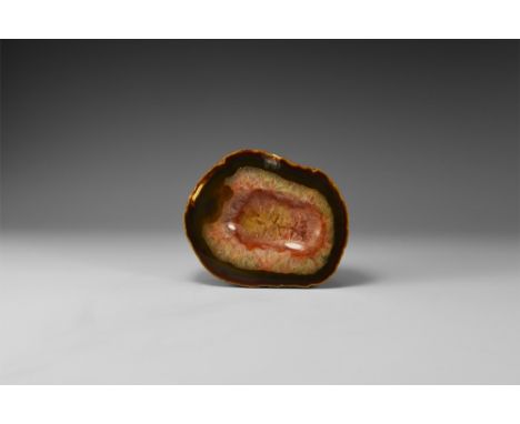 A tray carved from a thick slice of a quartz crystal-filled agate geode, colour enhanced. See Bonewitz, Dr. Ronald Louis, Roc