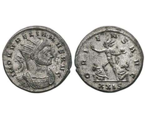 272-274 AD. Serdica mint. Obv: IMP AVRELIANVS AVG legend with radiate, cuirassed bust right. Rev: ORIENS AVG legend with Sol 