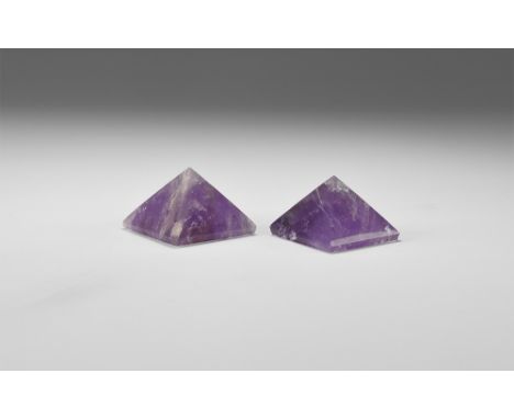 A group of two amethyst pyramids of good colour. See Bonewitz, Dr. Ronald Louis, Rocks & Minerals, 2008, p.222-223. 63 grams 