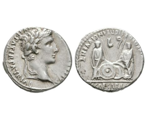 2 BC-circa 13 AD. Lyons mint. Obv: CAESAR AVGVSTVS DIVI F PATER PATRIAE legend with laureate head right. Rev: AVGVSTI F COS D