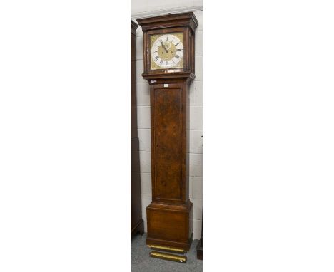 A Walnut Eight Day Longcase Clock, 12" square brass dial with silvered chapter ring signed Josh. Kember at Shaw, four pillar 