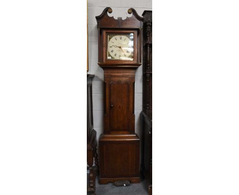An Oak and Mahogany 30 Hour Painted Dial Longcase Clock, 12 1/4" square painted dial, signed Terry, Masham, later case, 216cm