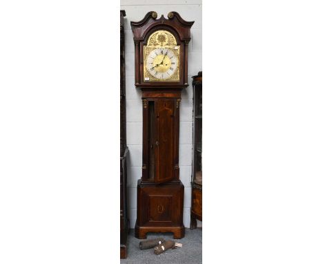 An Oak and Mahogany Eight Day Longcase Clock, 13 1/2" arch brass dial later inscribed Lindal, Seaton, 212cm highWith pendulum
