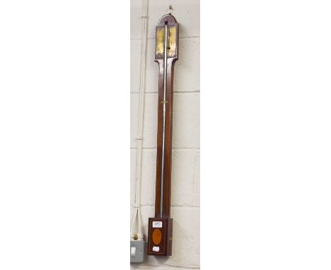 A George III Inlaid Mahogany Stick Barometer, with brass dial, 94cm highTube has mercury.