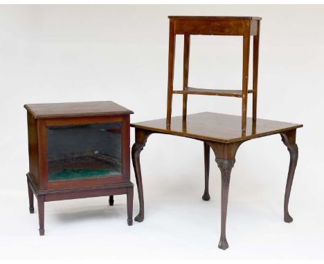 A Mahogany Square Top Table, some George II elements, on carved shallo cabriole legs, 87cm square by 71cm, together with a lo
