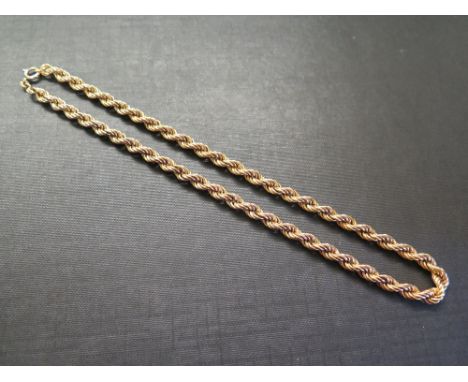 A 9ct gold rope-twist chain - Hallmarked London - Length 47cms - Weight approx 19.8gms
Condition Report: Good - With light sc