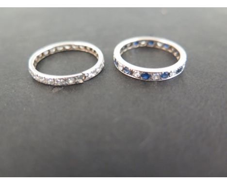 A sapphire and diamond full-circle band ring - Ring size M -Together with a single-cut diamond full-circle band ring - Ring s