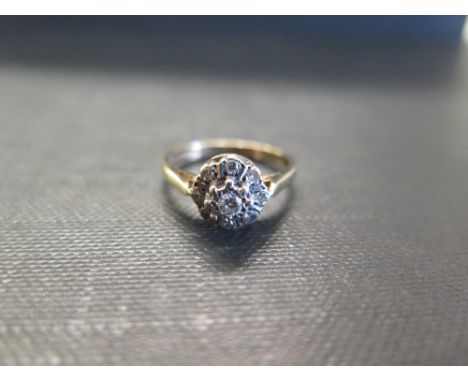 A 9ct gold diamond cluster ring - Set with brilliant and single-cut diamonds - Hallmarked Birmingham - Ring size N 1/2 - Weig