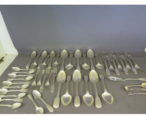 A large canteen of silver cutlery - Hallmarked for London 1842 - silversmith mark for Benjamin Smith III to include - 12 Tabl