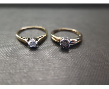 Two diamond single-stone rings - To include one within an illusion setting and one in an claw setting - Hallmarked London - R