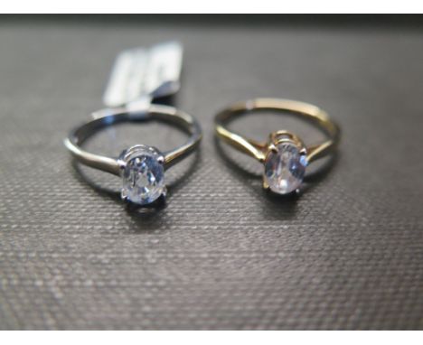 Two 9ct gold white-gem single-stone rings - To include zircon - Hallmarked Birmingham - Ring sizes N 1/2 and O - Weight appro