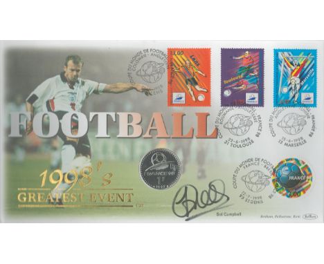 Sol Campbell signed Football 1998's greatest event FDC. 4 postmarks,4 stamps and coin. Good condition. All autographs are gen