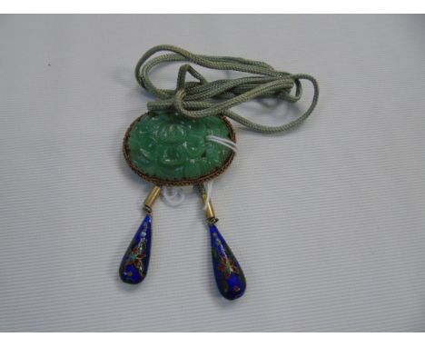 Jadeite brooch with enamel drops