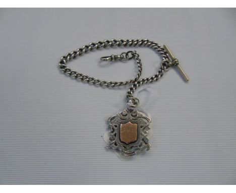 Silver medal on silver Albert chain 45.6gms