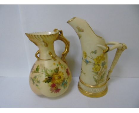 2 Royal worcester blushed ivory jugs with floral decoration