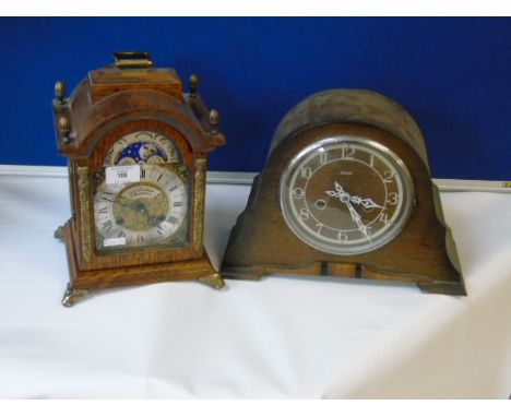 Later moon phase bracket clock & 1930's oak cased mantle clock