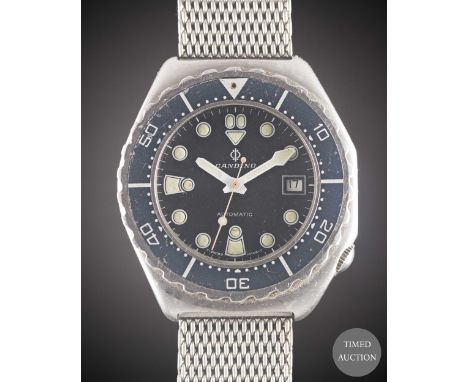 A GENTLEMAN'S STAINLESS STEEL CANDINO 1000M AUTOMATIC DIVERS BRACELET WATCH
CIRCA 1980s, REF. 1.187.0.0.04 WITH "SERPENT" HAN