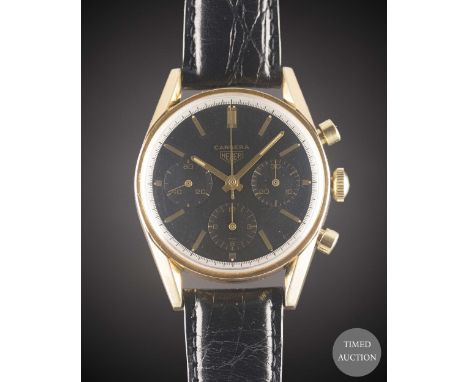 A RARE GENTLEMAN'S GOLD PLATED HEUER CARRERA CHRONOGRAPH WRIST WATCH
CIRCA 1960s, REF. 2448N
Movement:&nbsp;17J, manual wind,