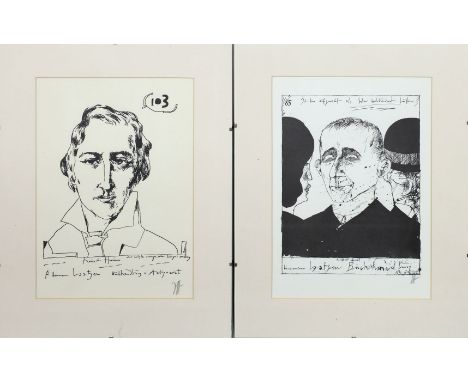 Janssen, Horst (1929 Hamburg 1995) Zwei Arbeiten: "Berthold Brecht" und "Heinrich Heine". Lithographie, re. u. mit Bleistift 