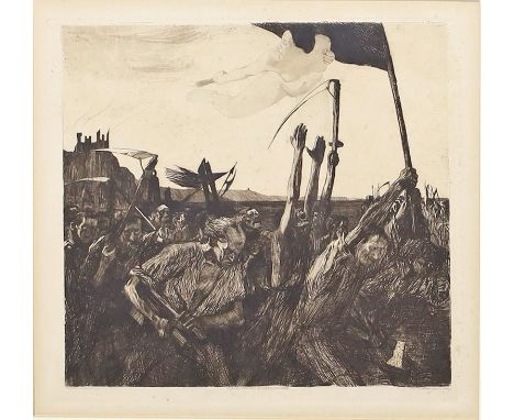 Kollwitz, Käthe (1867 Königsberg-Moritzburg 1945) "Aufruhr", Blatt I aus "Bauernkrieg", 1899. Radierung (gebräunt, fleckig, u