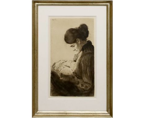 Franck, Phillipp (1860 Frankfurt am Main - Berlin 1944) Frau Martha und Sohn Carl Lutz. Radierung/Papier (wohl etwas gebräunt