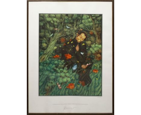 Brauer, Arik (1929 Wien 2021) "Naturgarten", Farbserigraphie (wellig), nach dem für das Titelbild des Umweltmagazins "NATUR" 